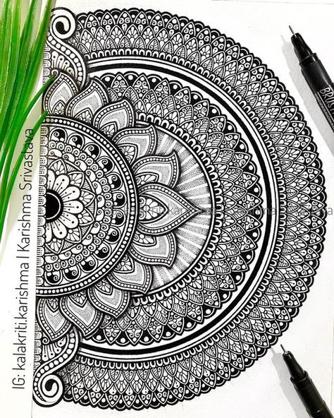 Mandala Art Round Design, Color Pen Mandala Art, Mandala Pencil Drawing, Mandala Art On A4 Size Paper, Mandala Art In Rectangle Shape, Round Mandala Art, Karishma Srivastava, Round Mandala Design, Lotus Mandala Art