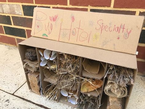 Bug Hotel Ideas Eyfs, Diy Bug Hotel, Sen Teaching, Hotel Signage, Upcycle Plastic, Reggio Inspired Classrooms, Stick Bug, Hotel Cleaning, Hotel Ideas