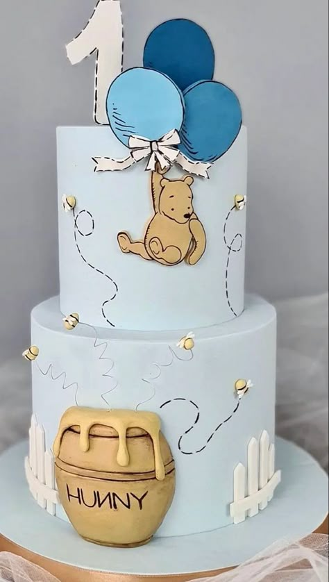 Vintage Winnie The Pooh Cake, Classic Pooh Cake, Winnie The Pooh Baby Shower Cake, Pooh Bear 1st Birthday, First Birthday Winnie The Pooh, Second Birthday Pictures, Bear 1st Birthday Party, Pooh Baby Shower Cake, Winnie The Pooh Birthday Cake