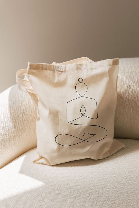 Organic Cotton Tote Bag Yoga Meditation Gift Eco Friendly - Etsy UK Yoga Merchandise, Minimal Bags, Yoga Tote Bag, Eco Friendly Shopping Bags, Yoga Tote, Meditation Gifts, Yoga Day, Creative Idea, Embroidery On Clothes