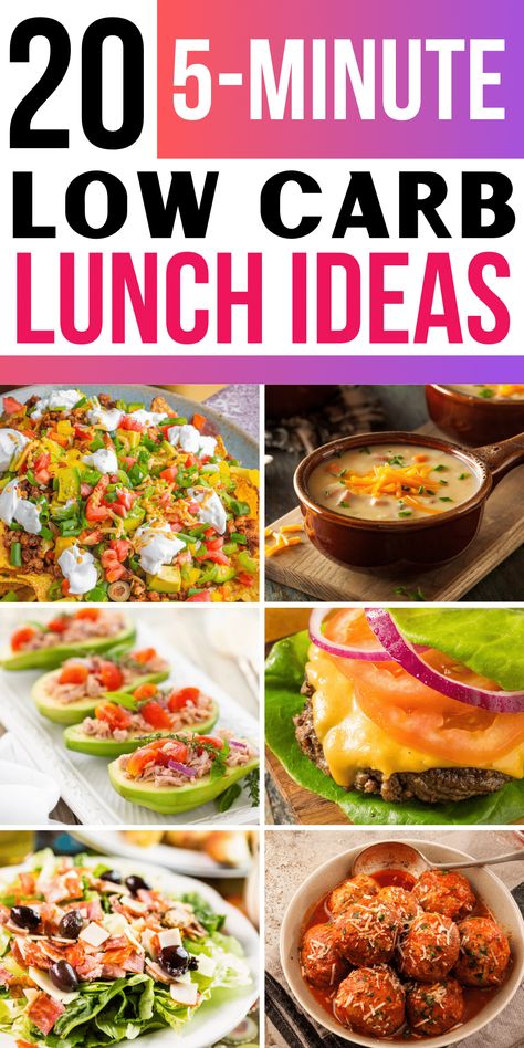 These easy low carb lunch ideas are ready in 5 minutes & have simple directions!! Also includes quick premade low-carb lunches for work or on the go. Low Carb Lunch Ideas Easy Quick, Keto Lunches On The Go, No Carb Lunches, No Carb Lunch Ideas, Low Carb Lunch Ideas Easy, Low Carb Lunches For Work, Keto Lunch Ideas Easy, No Carb Lunch, Easy Low Carb Lunch