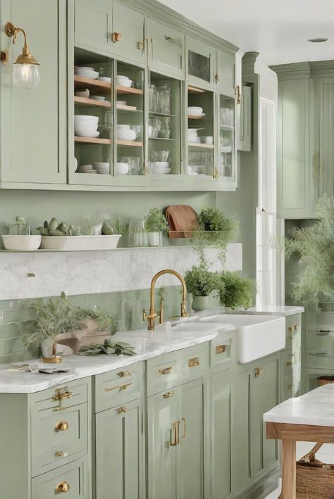 Unveil the allure of Sage Green for a cabinet refresh with these daily interior designer routines and decor ideas. Elevate your space with enchanting sophistication!
#ad  


#ideasInspo
#wallpaint2024
 #color2024
 #DIYpainting
 ##DIYhomedecor
 #Fixhome Backsplashes With Green Cabinets, Soft Green Cabinets Kitchen, Sage Green Cabinets Kitchen, Light Green Kitchen, Sage Kitchen, Mobile Home Makeovers, Sage Green Kitchen, Green Kitchen Cabinets, Traditional Kitchen Design