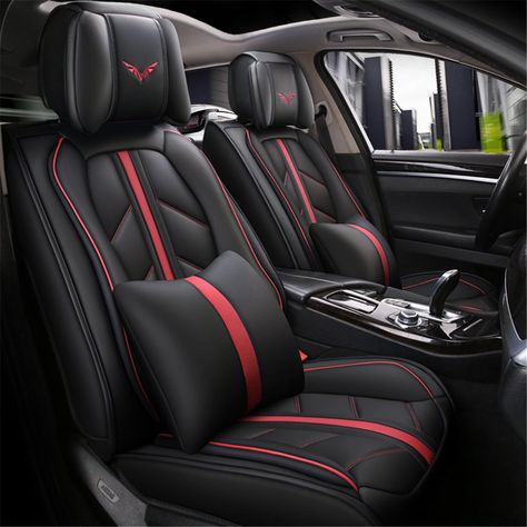 13Pcs 3D Luxury 5 Seat Car PU Leather Full Surround Car Seat Cover Cushion Set + Pillows - Walmart.com - Walmart.com Car Seat Cover, Car Seat Covers, Seat Covers, Seat Cover, Car Seat, Pu Leather, Pillows, Red, Leather