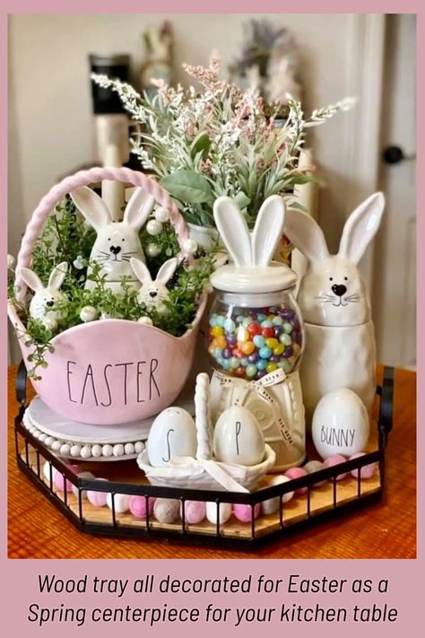 Easter Tray Decor Ideas, Easter Tray Decor, Easter Tray, Easter Kitchen Decor, Tray Decor Ideas, Aesthetic Easter, Farmhouse Easter Decor, Easter Craft Decorations, Spring Centerpiece