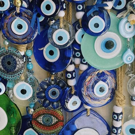 Green Evil Eye Aesthetic, Evil Eye Greece, Evil Eyes Aesthetic, Deanna Core, Greek Decorations, Greece Evil Eye, Evil Eye Aesthetic, Eye Decorations, Turkey Culture