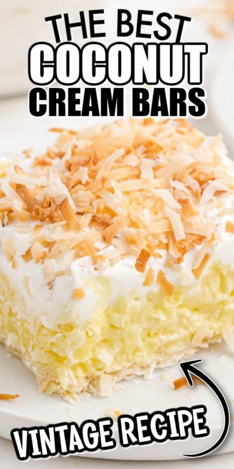 Coconut Cream Bars Coconut Cream Bars, Coconut Dessert Recipes, Coconut Cream Pudding, Coconut Cream Dessert, Coconut Cream Pie Bars, Coconut Cream Pie Easy, Coconut Recipes Dessert, Coconut Cream Pie Recipes, Coconut Dessert