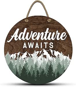 Adventure Awaits Sign, Camper Design, Woodland Baby Shower Decorations, Alpine Chalet, Wooden Wall Signs, Wooden Wall Plaques, Chalet Style, Fa Fal, Baby Room Inspiration