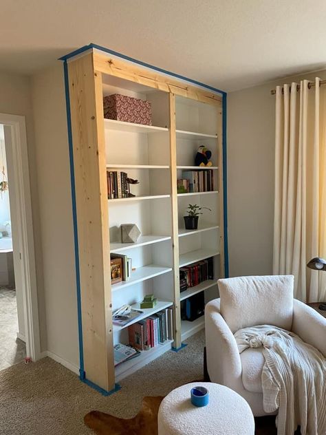 How to DIY Built-Ins, According to Someone Who Did It Billy Ikea, Ikea Built In, Billy Bookcase Hack, Ikea Billy Bookcase Hack, Ikea Bookcase, Green Hallway, Ikea Billy Bookcase, Design Hallway, Upstairs Hallway