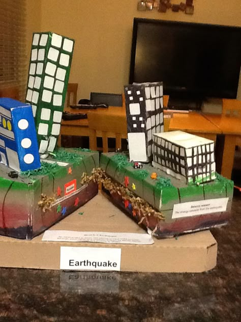 Earthquake Diorama Weather Diorama, Diorama Kids, Science Projects For Middle School, Earth Science Lessons, Geography Project, Science Models, Classroom Organization Elementary, Weather Projects, Sustainability Projects