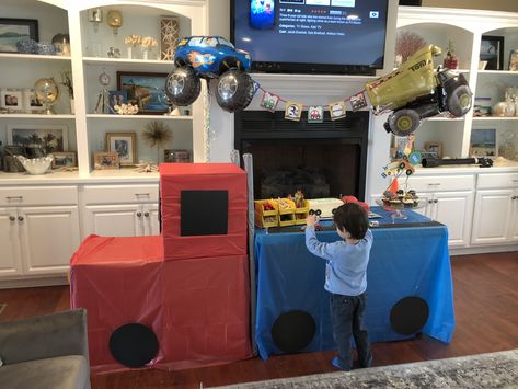 Trucker Theme Party Semi Trucks, Semi Truck Party Decorations, Truckin Into 2 Birthday, Semi Truck Decorations Ideas, Semi Truck Pinata, Semi Birthday Party Ideas, Semi Truck First Birthday, Trucker Party Theme, Semi Themed Birthday Party