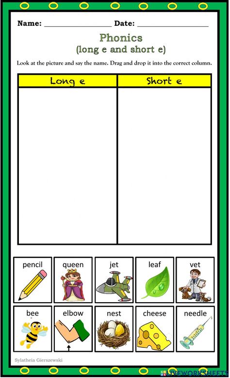 Long E And Short E Worksheet, Short And Long E Worksheet, Long E Short E Worksheet, Long E Worksheets, Short E Worksheets, Short I Worksheets, Tutoring Reading, Short E Sound, Teaching Vowels