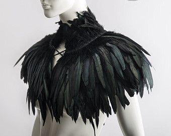 Feather capelet with high collar or feather shoulder wrap shrug Luxurious black feather cape Versatile feather accessory Edgy fashion Feather Capelet, Mode Edgy, Wrap Shrug, Feather Cape, Shoulder Wrap, Fantasy Costumes, Estilo Punk, Black Feathers, Fantasy Clothing