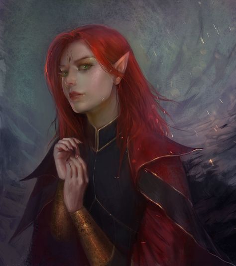 Red Hair Elf, Elven Woman, Fantasy Ideas, Elves Fantasy, Female Elf, Dungeons And Dragons Characters, Dark Elf, Dungeons And Dragons Homebrew, Digital Portrait