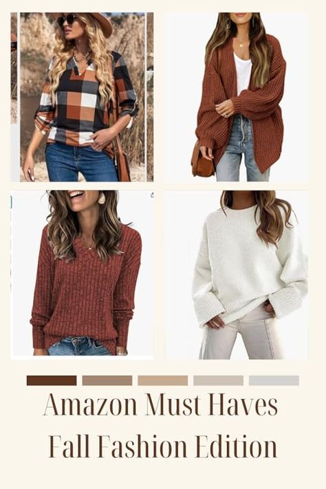 Fall sweaters…yes please Amazon Sweaters For Women, Fall Outfits Amazon 2024, Amazon Winter Outfits, Amazon Must Haves Clothes, Amazon Teacher Outfits, Amazon Outfit Ideas, Amazon Fall Fashion, Chic Office Wear, Fashion Travel Outfit