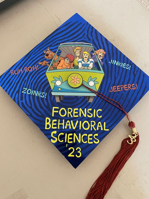 Forensics Graduation Cap, Csi Graduation Cap, Scooby Doo Grad Cap, Forensic Science Grad Cap, Scooby Doo Graduation Cap, Graduate Cap, College Grad Cap Ideas, Graduation Cap Decoration Diy, Masters Graduation