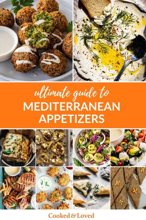 Get ready for a tasty journey with my curated list of the best Mediterranean appetizers! From whipped feta and falafels to Greek salad skewers and grilled seafood, dive into easy and yummy recipes that bring the best of places like Greece, Italy, and Spain right to your kitchen. via @irena_macri Mediterranean Canapes, Mediterranean Dinner Party Menu Ideas, Mediterranean Buffet Ideas, Mediterranean Appetizer Platter, Mediterranean Recipes Appetizers, Mediterranean Party Food, Mediterranean Buffet, Greek Food Party, Mediterranean Vegetarian Recipes