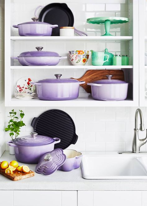 Le Creuset Lavender Collectioncountryliving Lavender Kitchen Decor, Lilac Kitchen, Lavender Kitchen, Le Creuset Cookware, Purple Kitchen, Dining Ware, Purple Home, Apartment Kitchen, Kitchen Equipment