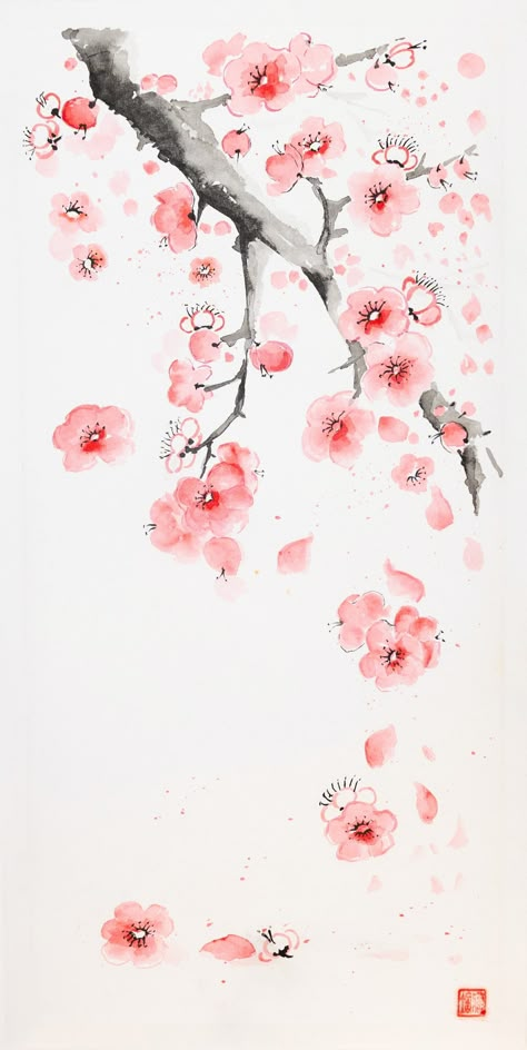 Excited to share the Latest addition to my #etsy shop: Sakura. Cherry blossoms. Japanese/Chinese traditional painting. https://etsy.me/3r0MItb #pink #white #unframed #office #minimalist #flowers #vertical #impressionist #paper Sakura Painting, Pop Art Marilyn, Chinese Flowers, Cherry Blossom Watercolor, Cherry Blossoms Illustration, Cherry Blossom Wallpaper, Cherry Blossom Painting, Sakura Art, Japanese Watercolor