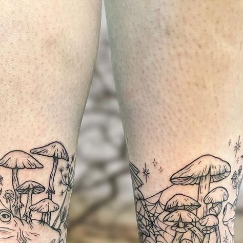 Mushroom Ankle Tattoo, Fungi Tattoos, Side Piece Tattoos, Fairycore Mushroom, Drum Tattoo, Earthy Tattoos, Mushroom Tattoo, Fern Tattoo, Basic Tattoos