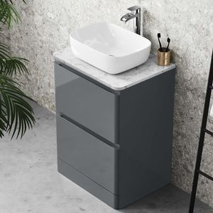 Floorstanding Vanity Units | Bathroom Mountain Curved Counter, Vanity Drawer, Counter Top Basin, Grey Vanity, Grey Drawers, Drawer Vanity, Gray Vanity, Vanity Drawers, Storm Grey