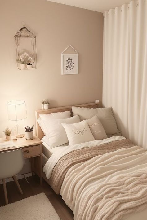 Cuartos Color Beige, Tan And White Bedroom, Small Room Makeover, Dream Bedroom Inspiration, Bedroom Ideas Aesthetic, White Room Decor, Luxury Room Bedroom, Small Room Decor, Dorm Room Inspiration