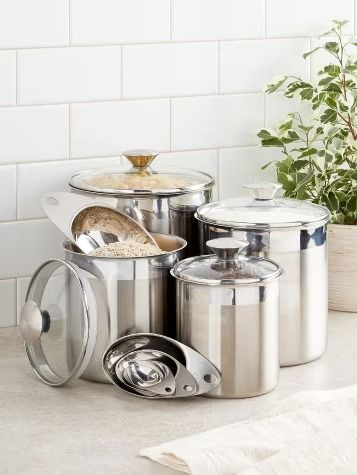 Food Storage Solutions | Reusable Lids and Bags Oatmeal Coffee, Stainless Steel Canister Set, Kitchen Pots, Mirror Border, Kitchen Staples, Plastic Canisters, Countertop Storage, Steel Rims, Kitchen Canisters