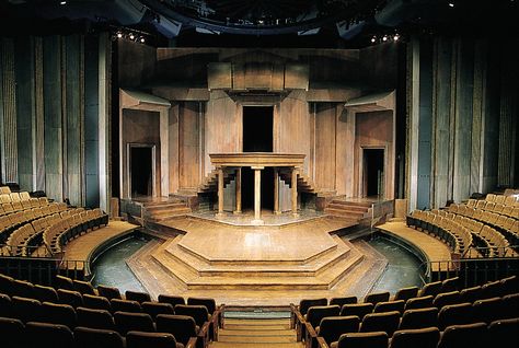 Thrust stage at the Shakespeare Festival Theatre, Stratford, Ontario Thrust Stage, Stratford Festival, Stage Theatre, Theatre Set Design, Stratford Ontario, Theater Architecture, Set Design Ideas, Shakespeare Festival, Festival Image