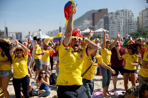 Pin for Later: World Cup Fans Are Feeling All Kinds of Emotions  Colombia fans in Rio de Janeiro, Brazil, screamed and cheered when their team scored a goal. Kinds Of Emotions, World Cup Fans, Real Life Stories, Rio De Janeiro, World Cup, Helping People, Feel Good, Brazil, Fan