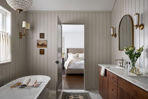 This Colonial House Renovation Features an IKEA Hack - SemiStories Colonial Renovation, Tongue And Groove Walls, 1960s Home, Boutique Interior Design, Modern Farmhouse Bathroom, Farmhouse Interior, Boutique Interior, Main Bathroom, Bath Room