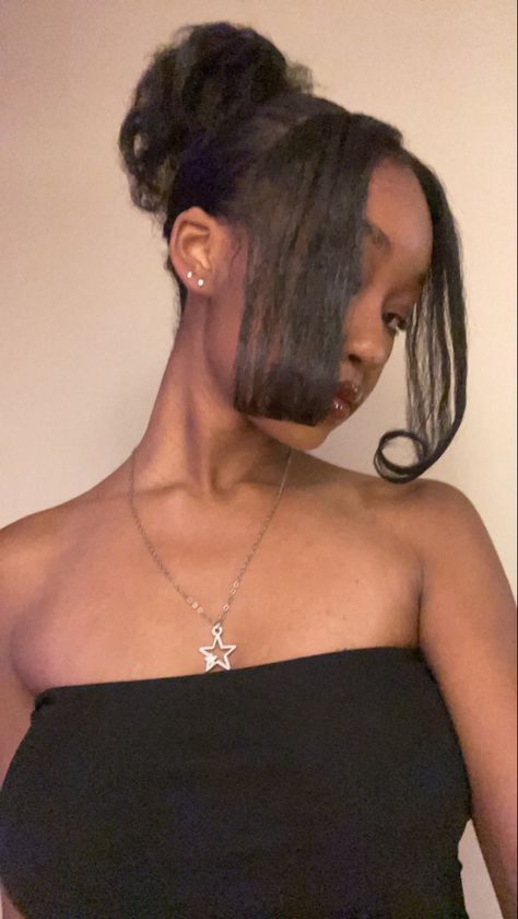 Hairstyles For Silk Press, Black Girls Hairstyles Straightened, Straightened Hairstyles For Black Hair, Mid Bun Hairstyles, Mid Length Straight Hairstyles, Silk Press Hairstyle, Silk Press Hairstyles, Pressed Hair, Black Girls Hair