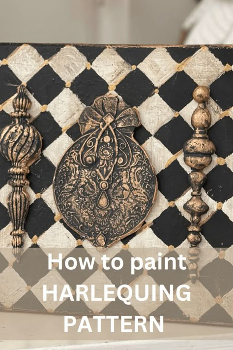 Learn how to paint harlequin pattern easy. Perfect background to any project! Step by step painting harlequin guide Just That Perfect Piece Joanna Gaines Paint, Mackenzie Childs Diy, Classic Wall Art, Mackenzie Childs Inspired, Farmhouse Home Decor Ideas, Harlequin Pattern, Farm House Colors, Budget Home Decorating, Friends Diy