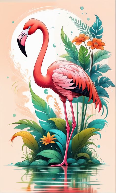 Grace in the swamp by Zabist Flamingos Drawing, Flamingo Drawing, Flamingo Artwork, Bird Watercolor Art, Flamingo Color, Flamingo Painting, Fabric Paint Designs, Flower Painting Canvas, Iphone Wallpaper Hd Nature