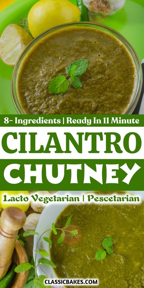 Chutneys are Indian sauce-like condiments with savory, sweet, and spicy flavors. They are used as dips, dressings, glazes, or marinades for meats. For example, cilantro chutney, with its aromatic, peppery, and earthy notes, complements various foods. Chutneys transform ordinary dishes. Cilantro Chutney Recipes, Cilantro Mint Chutney Indian, Cilantro Chutney Indian, Lime Chutney, Indian Sauce, Indian Sauces, Cilantro Chutney, Indian Subcontinent, Chutney Recipes