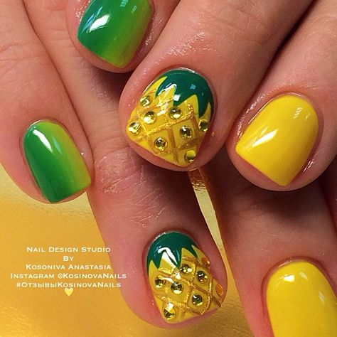 Nails - Nagel Pineapple Nails Design, Long Nails Art, Pineapple Nail Art, Pineapple Nails, Deco Fruit, Food Nails, Fruit Nail Art, Tropical Nails, Nail Time