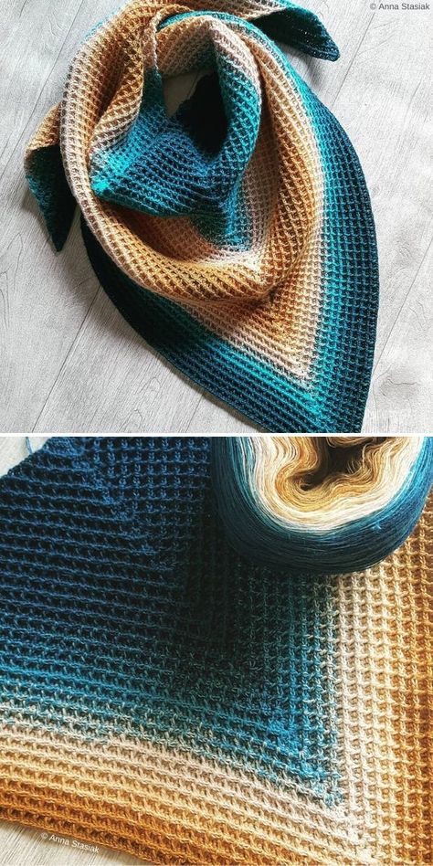 Waffle Stitch Crochet Patterns and Ideas | Crochetpedia Waffle Stitch Crochet, Ombre Yarn, Crochet Shawl Pattern Free, Mode Crochet, Waffle Stitch, Crochet Shawls And Wraps, Knitting Patterns Free Cardigans, Shawl Patterns, Stitch Crochet