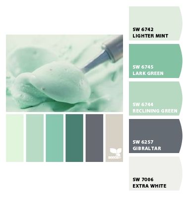 Paint colors from Chip It! by Sherwin-Williams....love the "Lighter Mint" color,for the ceilings maybe? Seeds Color, Color Palate, Design Seeds, Colour Board, Colour Schemes, Color Pallets, Color Swatches, Sherwin Williams, My New Room