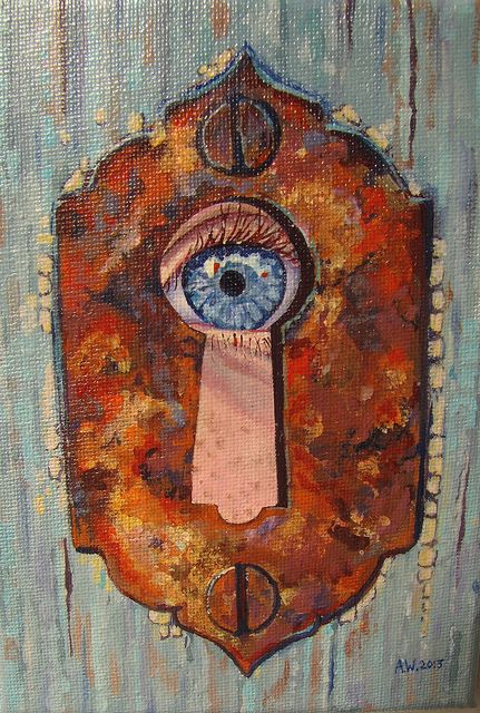 Eye Looking Through Keyhole Drawing, Door To Another World Drawing, Looking Through Key Hole Drawing, Locked Art Gcse, Eye Through Keyhole, Through The Keyhole Art, Looking Through Art, Lock Theme Art, Looking Through Art Gcse