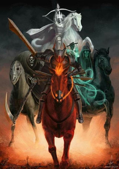 Four Horsemen Of The Apocalypse Tattoo, Apocalypse Tattoo, Sif Dark Souls, Horse Tattoos, Four Horseman, Horse Tattoo Design, The Four Horsemen, Apocalypse Art, Horsemen Of The Apocalypse