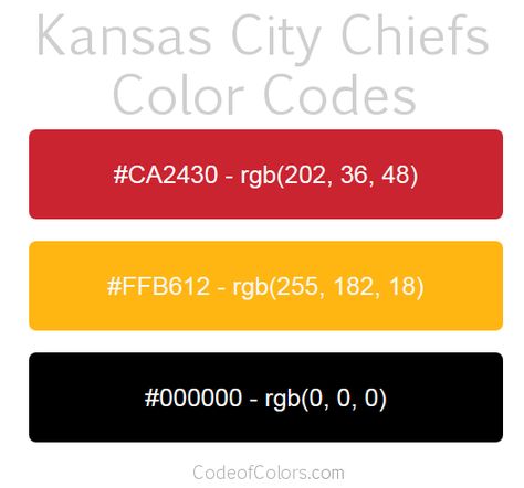 Kansas City Chiefs Team Color Codes Rgb Color Palette, Viking Party, Nfl Team Colors, Kansas Chiefs, Birth Colors, Rgb Color Codes, Kansas City Chiefs Logo, Minnesota Vikings Football, Ravens Football