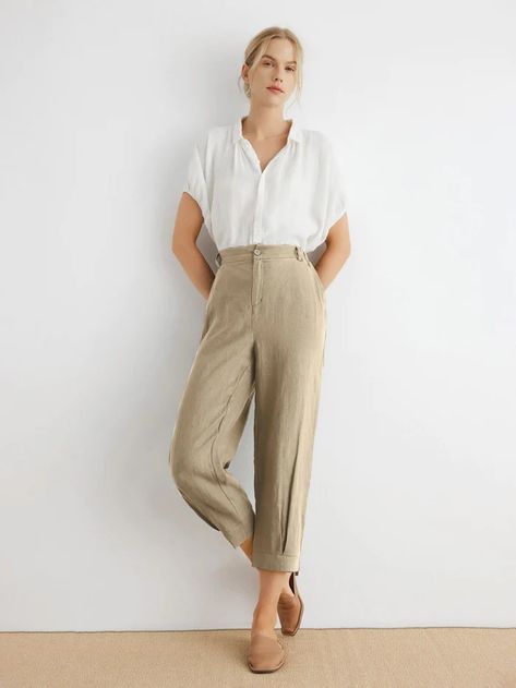 Kesha Style, Best Dressed Award, High Waisted Cropped Pants, Khaki Pants Women, Linen Pants Outfit, Casual Linen Pants, Cropped Linen Pants, Colored Pants, Clothes Women