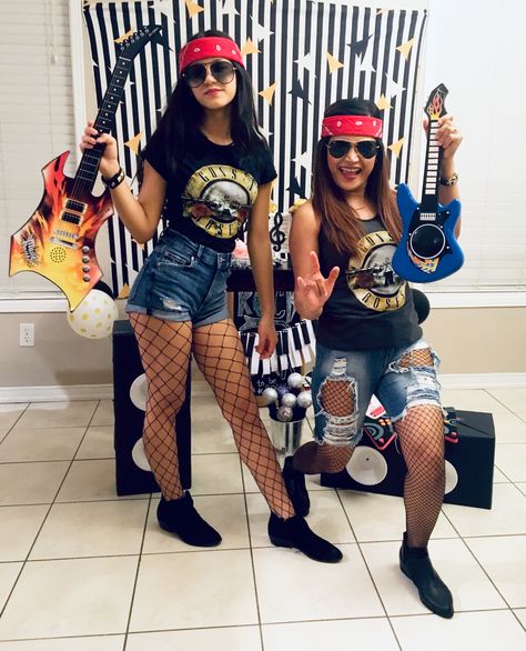 Rock Themed Birthday Party Outfit, Rock Themed Outfits, Rock N Roll Party Ideas Outfits, Rock Star Bachelorette Party, School Of Rock Costumes, Diy Rockstar Costume For Women, Dress Like A Rock Star Day At School, Rock Star Party Outfit, Rock N Roll Costume Women