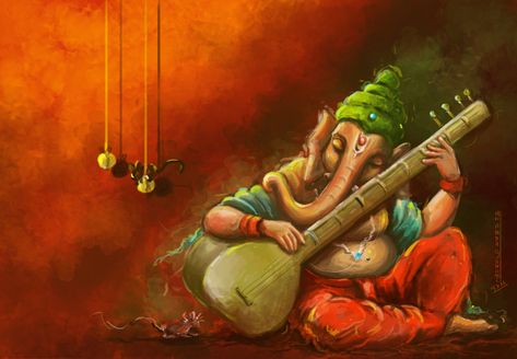 Krishna Diwali, Ganesh Painting, Ganesha Drawing, Ganesh Art Paintings, India Painting, Surat Gujarat, Lord Ganesha Paintings, Ganesh Art, Ganesha Painting