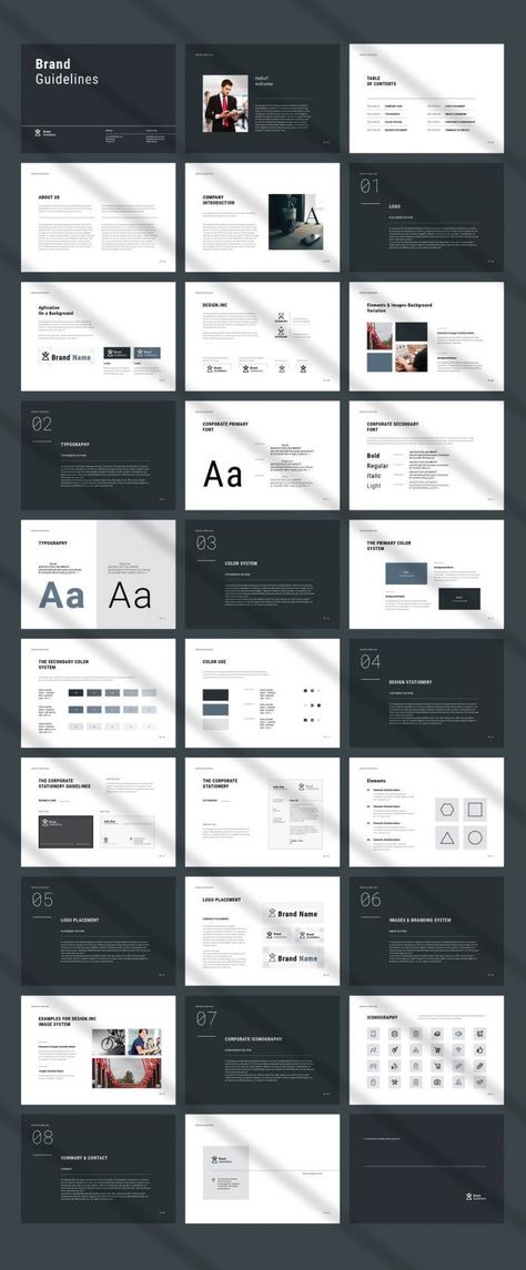 Minimal Adobe InDesign Brand Guidelines Template with 30 Pages Brand Pillars Design, Brand Guidelines Book Layout, Brand Guide Layout, Social Media Guidelines Design, Brand Book Template, Brand Guidelines Template Free, Brand Guidelines Design Style Guides, Brand Guidelines Typography, Typography Brand Guidelines