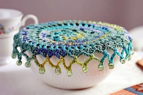 Beaded Doilies, Crochet Jar Covers, Sewing Club, Jar Covers, Crochet Bowl, Bowl Covers, Crochet Cover, Bowl Cover, Beaded Crochet