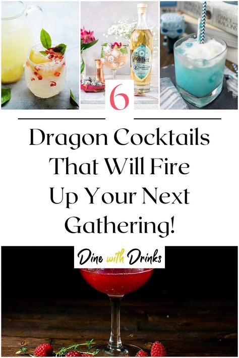 Collage of 4 dragon cocktails. Dragon Alcoholic Drinks, Dragon Cocktail Drinks, D&d Cocktails, Dnd Themed Cocktails, Dnd Cocktail Recipes, Dnd Mocktails, Dnd Themed Drinks, Dnd Drinks Recipes, Dnd Cocktails