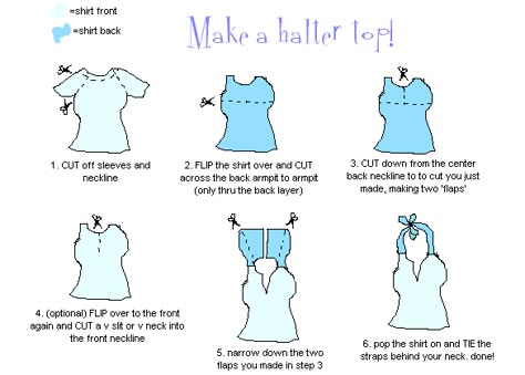 Bandana Halter Top Tutorial | shirt to halter1 Diy Cut Shirts, Recycle Old Clothes, Easy Diy Clothes, Diy Clothes Refashion, Upcycle Clothes Diy, Cute Sewing Projects, Diy Clothes Design, Diy Fashion Clothing, Shirt Refashion