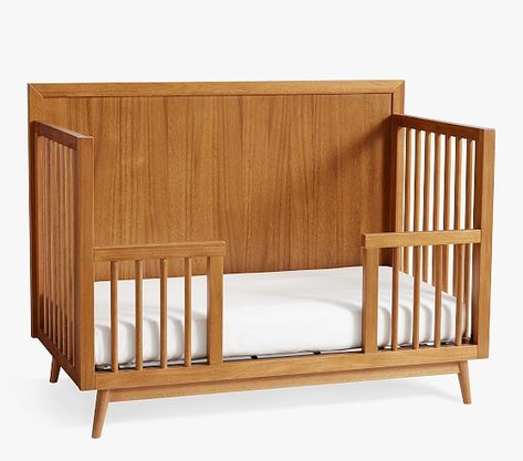 Mid Century Toddler Bed Conversion Kit | Modern Crib | Pottery Barn Kids Modern Baby Furniture, Mid Century Nursery, Crib Safety, 60s House, 4 In 1 Crib, Simple Bed Frame, Mid Century Bed, Mid Century Nightstand, Modern Crib