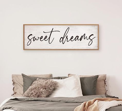 Add a touch of serenity to your room with this wall decor! 🌙✨ This minimalist piece brings a sense of calmness and tranquility to your space. With its elegant design and soothing color palette, it complements a variety of room decors. The "Sweet Dreams" message serves as a gentle reminder to unwind and relax, making it perfect for bedrooms or spaces dedicated to rest and rejuvenation. Embrace simplicity and create a peaceful environment with the GraceView "Sweet Dreams" Wall Decor. Above Bed Pictures, Sweet Dreams Messages, Sweet Dreams Sign, Bed Pictures, Decor Over Bed, Bedroom Wall Decor Above Bed, Wall Decor Above Bed, Picture Wall Bedroom, Bed Hanging