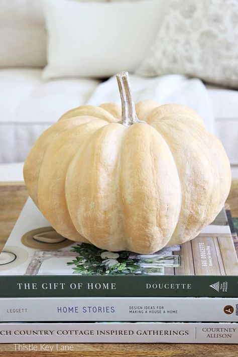 Three Easy Faux Pumpkin Makeovers - try these simple fall craft tutorials and give your faux pumpkins a new look for your seasonal decor. How to make faux terra cotta pumpkins. How to add dried pumpkin stems to faux pumpkins. Painting faux pumpkins to look real. Faux Pumpkin Makeover, Paint Faux Pumpkins, Faux Pumpkins Outdoor, Foam Pumpkin Makeover, Diy Plaster Of Paris Pumpkins, How To Paint Foam Pumpkins, How To Paint Faux Pumpkins, Diy Plastic Pumpkin Makeover, Painted Faux Pumpkins