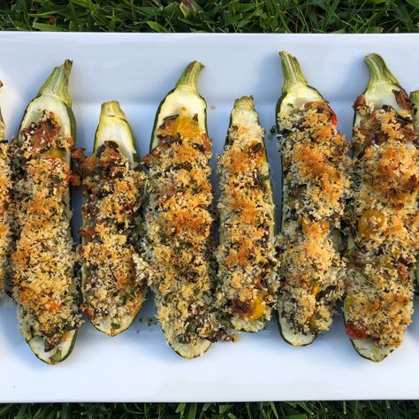 Lemony Wild Rice Zucchini Boats by Catherine McCord Food Preps, Zucchini Boats Recipe, Cowboy Food, Catherine Mccord, Pork Barbecue, Barbecue Recipe, Zucchini Boat Recipes, Florence Food, Wild Rice Recipes